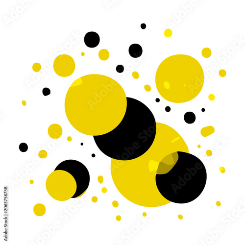 Abstract yellow and black circles on white background