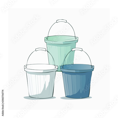 Blue and green water cooler with bottles