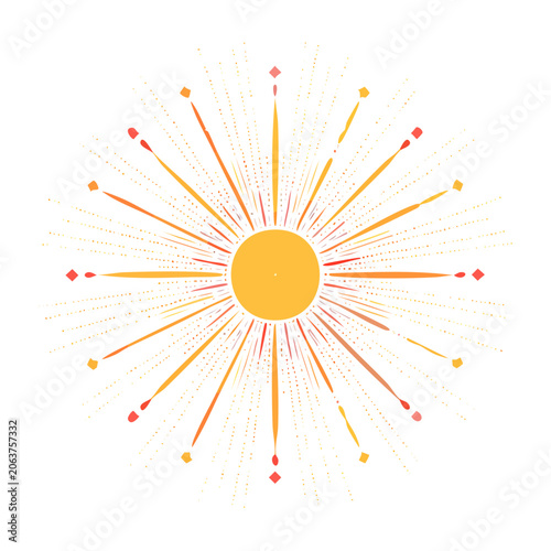 Stylized sunburst with radiating lines and dots