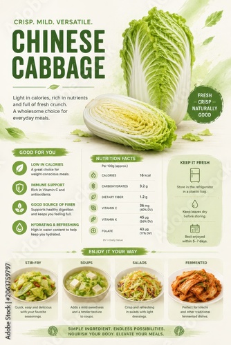 Chinese cabbage infographic highlighting health benefits and culinary uses
