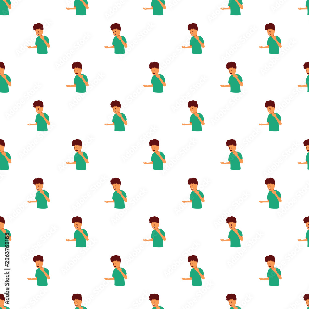 Fototapeta premium Young man coughing, covering mouth with hand, repeating in a seamless pattern