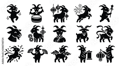Photos Collection of Chinese Zodiac Goat Silhouettes with Festive Elements