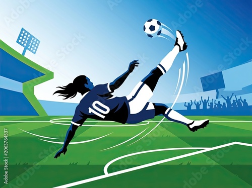 Female Soccer Player Kicking Ball Aerial.