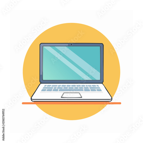 Flat design laptop icon on orange background