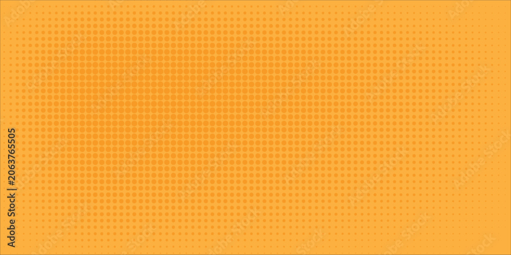 Fototapeta premium Yellow halftone pattern. Retro comic gradient background. Bright orange pixelated dotted texture overlay.