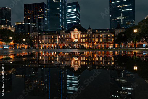 Tokyo Station Marunouchi Building Reflected at Night