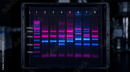 Agarose Gel Electrophoresis DNA Fragments Separation in Laboratory