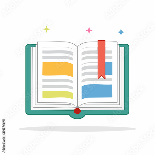 Open Book with Bookmark and Stars