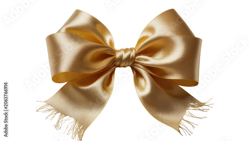 Obraz na plátně Luxurious golden satin bow with frayed edges, isolated on transparent background