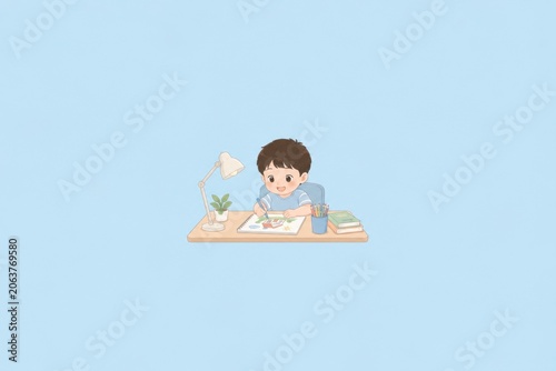 Cute child reading by a sunny window in a cozy pastel room, peaceful learning and home lifestyle.