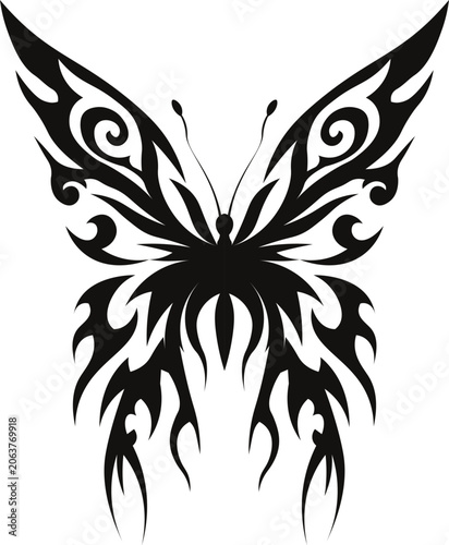 Tribal Butterfly Tattoo Vector Design with Sharp Ornamental Wings