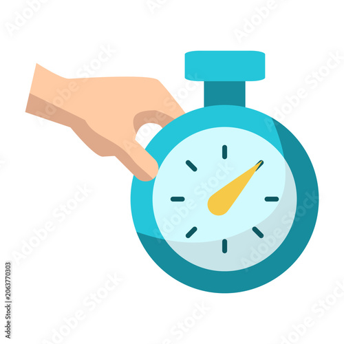 Time tracking flat illustration with stopwatch and hand for work efficiency monitoring