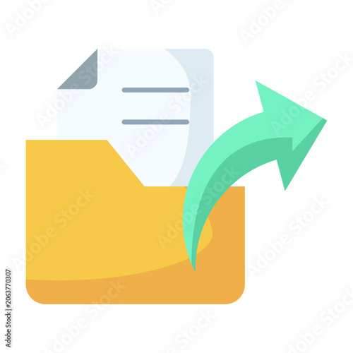 Document sharing flat illustration with folder file and transfer arrow