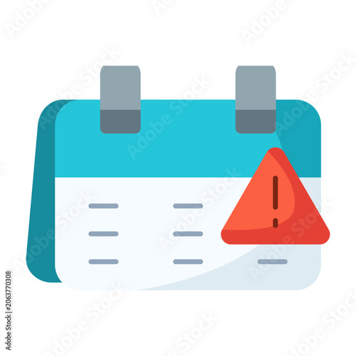 Deadline reminder flat illustration with calendar alert and warning notification