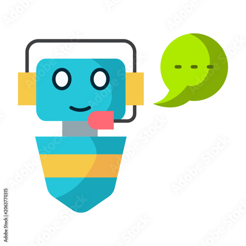 AI assistant flat illustration with chatbot and messaging for smart workplace