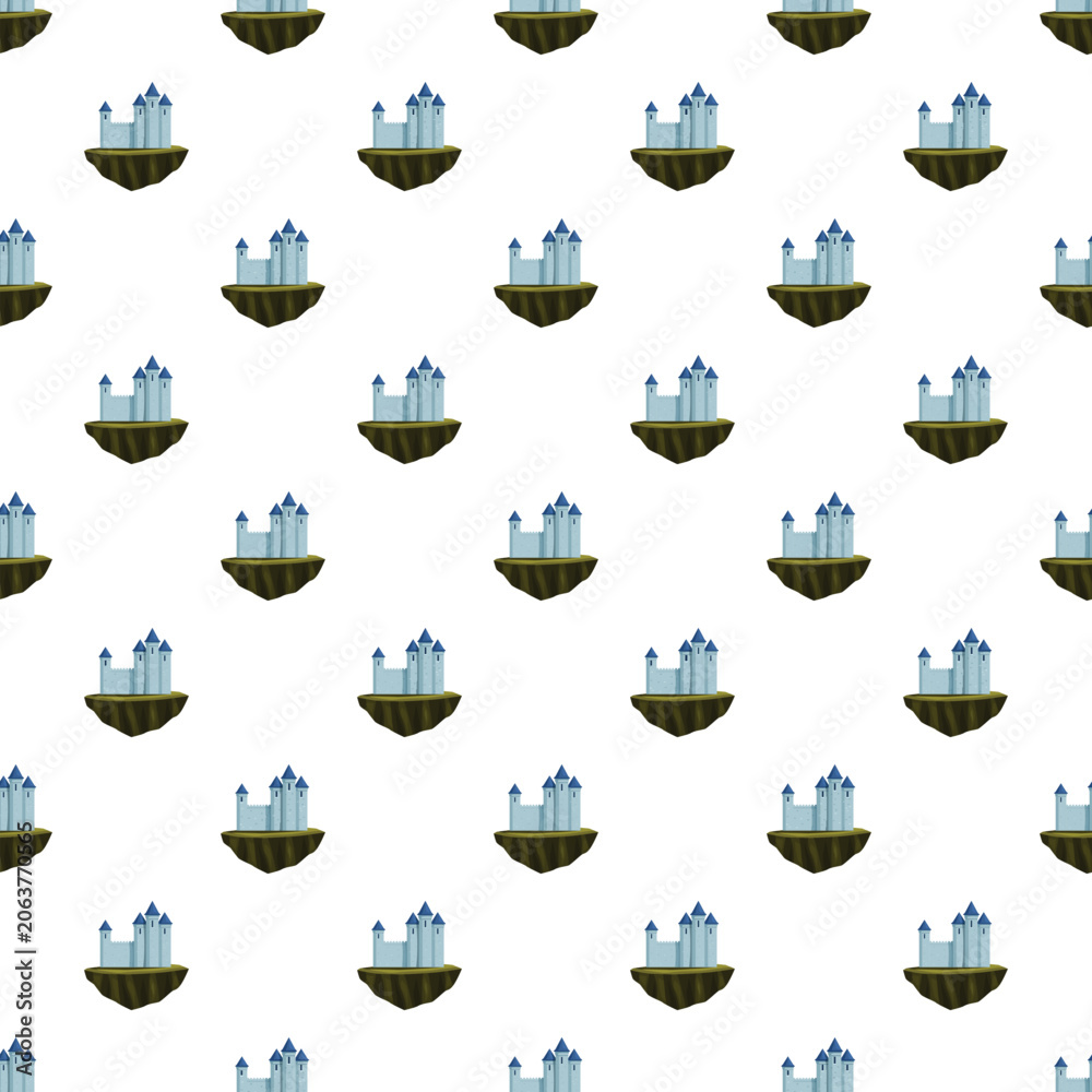 Naklejka premium Floating fantasy castles seamless pattern on white background