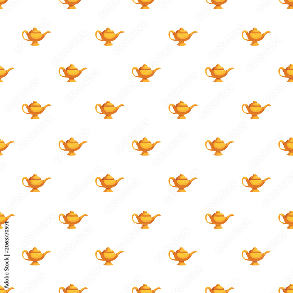 Naklejka premium Repeating golden magic lamp creating a seamless pattern on a white background
