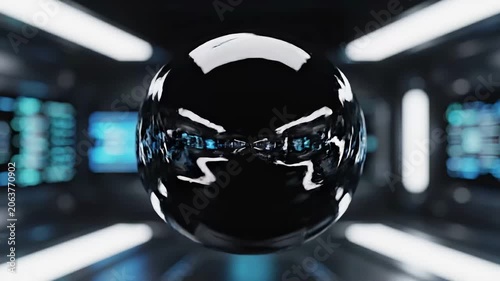 Abstract futuristic orb reflecting a technological tunnel, representing innovation and artificial intelligence