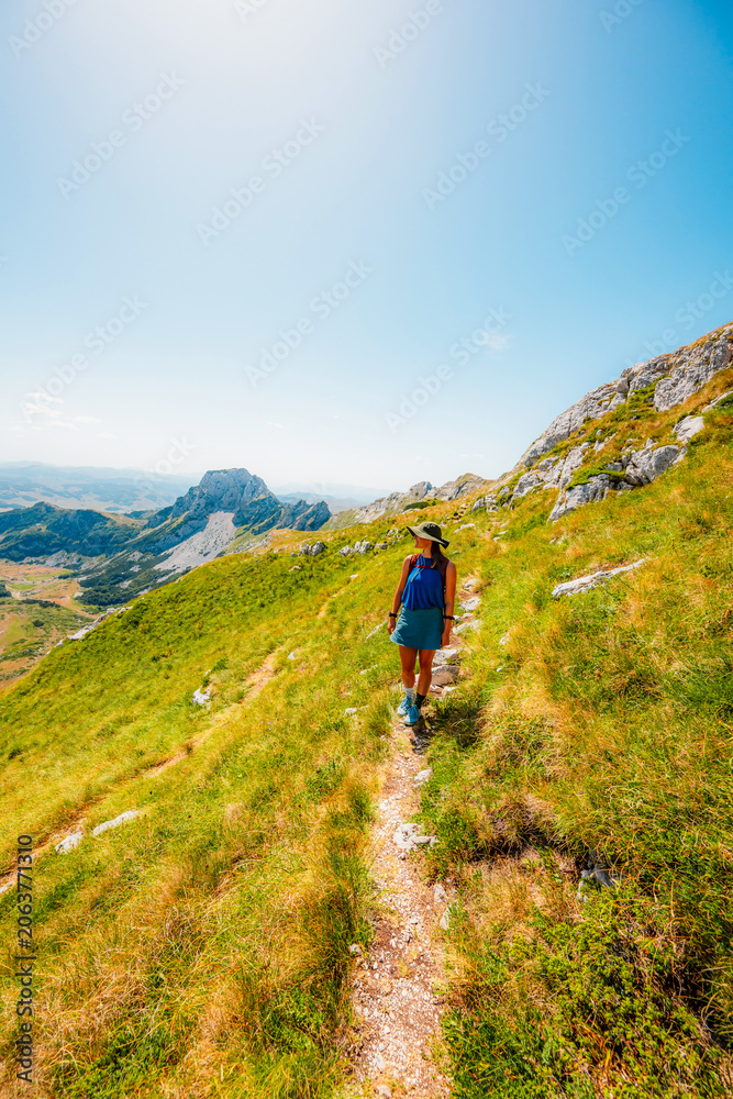 Fototapeta premium Sedlo Pass and Boljske Grede mountain massif in Durmitor National Park, Montenegro. Hiking in mountain from prevoj saddle to Sedlena greda