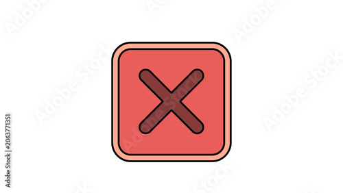A dark brown cross mark centered inside a rounded square button with a salmon red fill, coral border, and clean black outlines