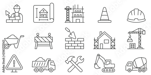 Photos Construction outline icon set