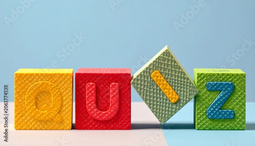 Quiz Word Spelled with Colorful Educational Letter Blocks