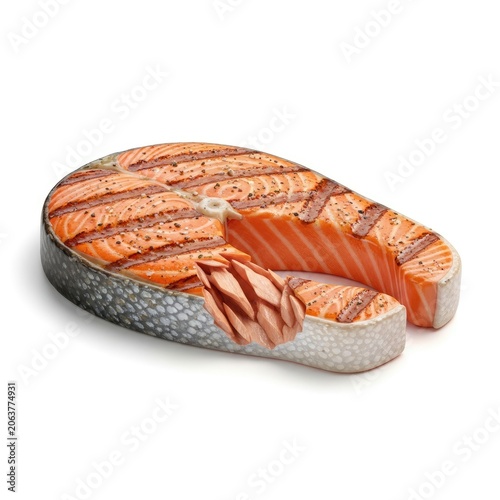 Grilled Salmon Steak Isolated on White Background.