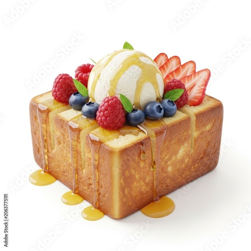 Delicious Honey Toast with Ice Cream and Fresh Berries.