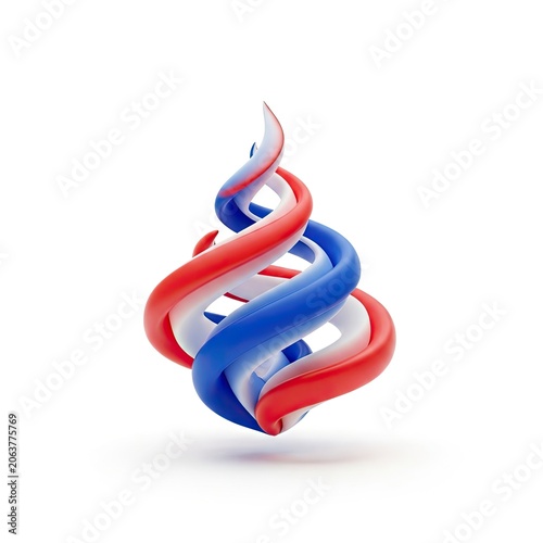 Abstract Red White Blue Swirl Design on White Background.