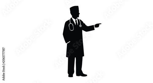 Foto Doctor Silhouette With Stethoscope Pointing Black On White Background
