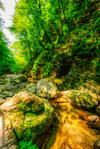 Kozjak waterfall in Slovenian alps near soca river