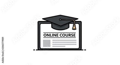 Online course icon featuring a graduation cap on a tablet