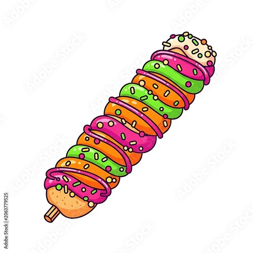 Colorful striped candy wrapper with polka dots pattern.