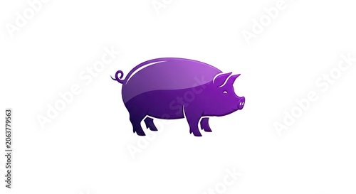 Purple glossy pig silhouette on white background