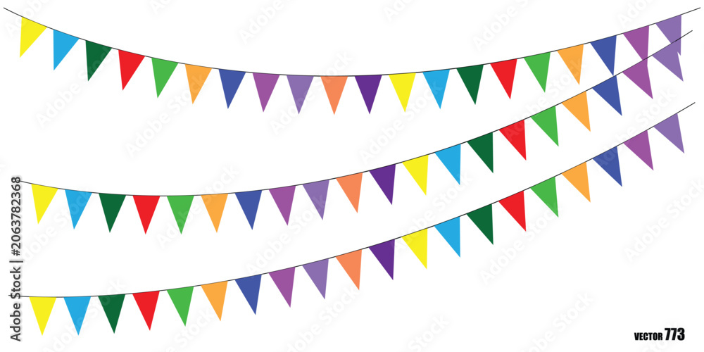 Obraz premium Colorful Triangular Bunting Flags Hanging on String Vector Illustration Line Art