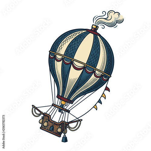 Vintage hot air balloon illustration isolated on white background