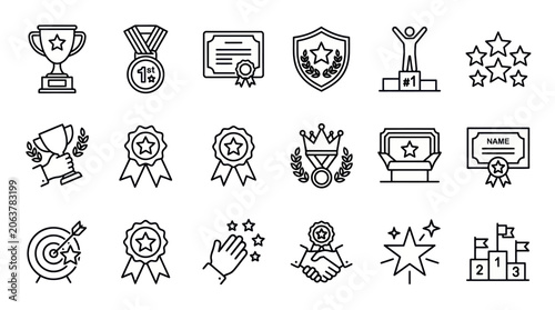 Fotografie A collection of various awards and recognition icons are displayed on screen