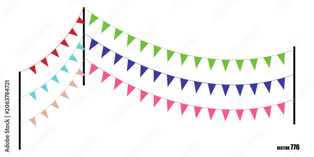 Fototapeta premium Colorful Triangular Bunting Flags Hanging on String Vector Illustration