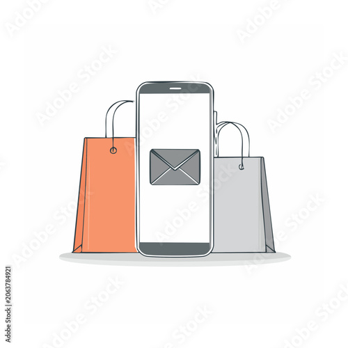 Smartphone with shopping bags and envelope icon illustration