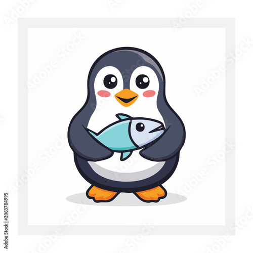 Cartoon penguin holding a fish