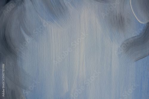 Abstract blue and gray painted background with textured acrylic brush strokes. Horizontal handmade artistic surface with copy space for branding, packaging, presentations and web design.
