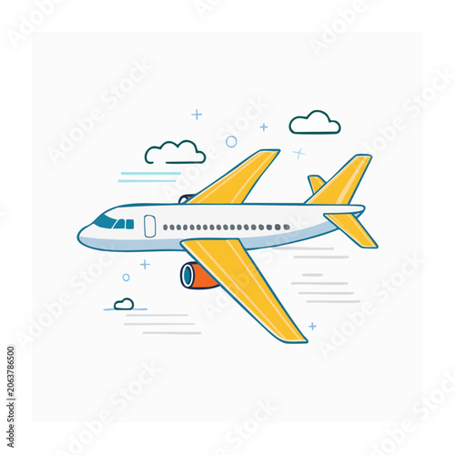 Yellow paper airplane flying in blue sky