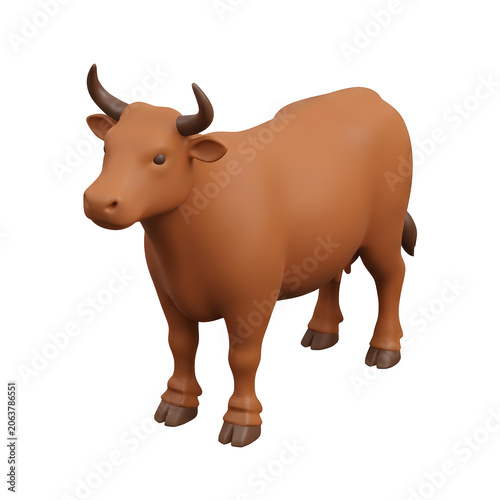 Cartoon Brown Bull 3D Render