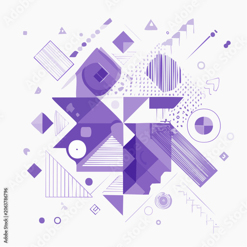 Abstract Geometric Composition with Purple Shapes and Patterns