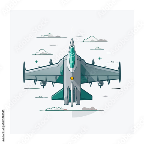 Flat design airplane on runway with clouds