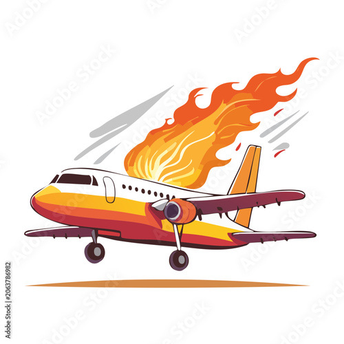 Flat design airplane with flame and car