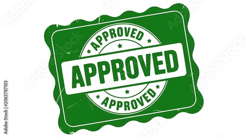 Green approved stamp, rubber seal, verification mark, official approval sign