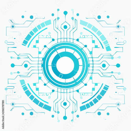 Futuristic Digital Interface with Blue Circuitry and Concentric Circles