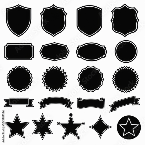 Set of black vintage frames badges shields and stars for labels and design