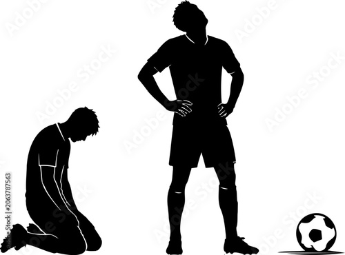 Sad football soccer player silhouette disappointed after defeat or losing match